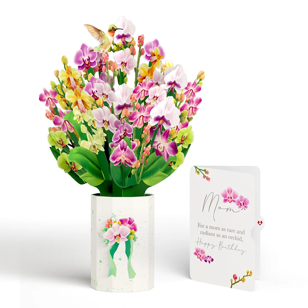 Lovepop Orchid Birthday Bouquet and Sentiment Set for Mom Vase