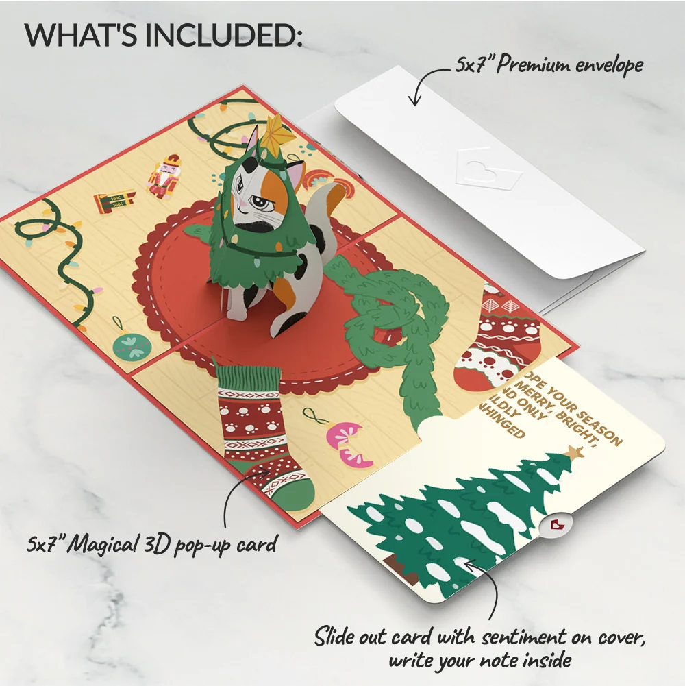 Lovepop Meowy Cat-mess Christmas Pop-Up Card and Blessing Tree Sentiment Set Cream - Image 2