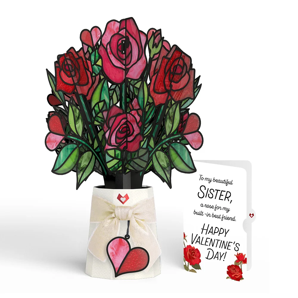 Lovepop Radiant Rose Valentine Suncatcher Bouquet and Sentiment Set for Sister Glass