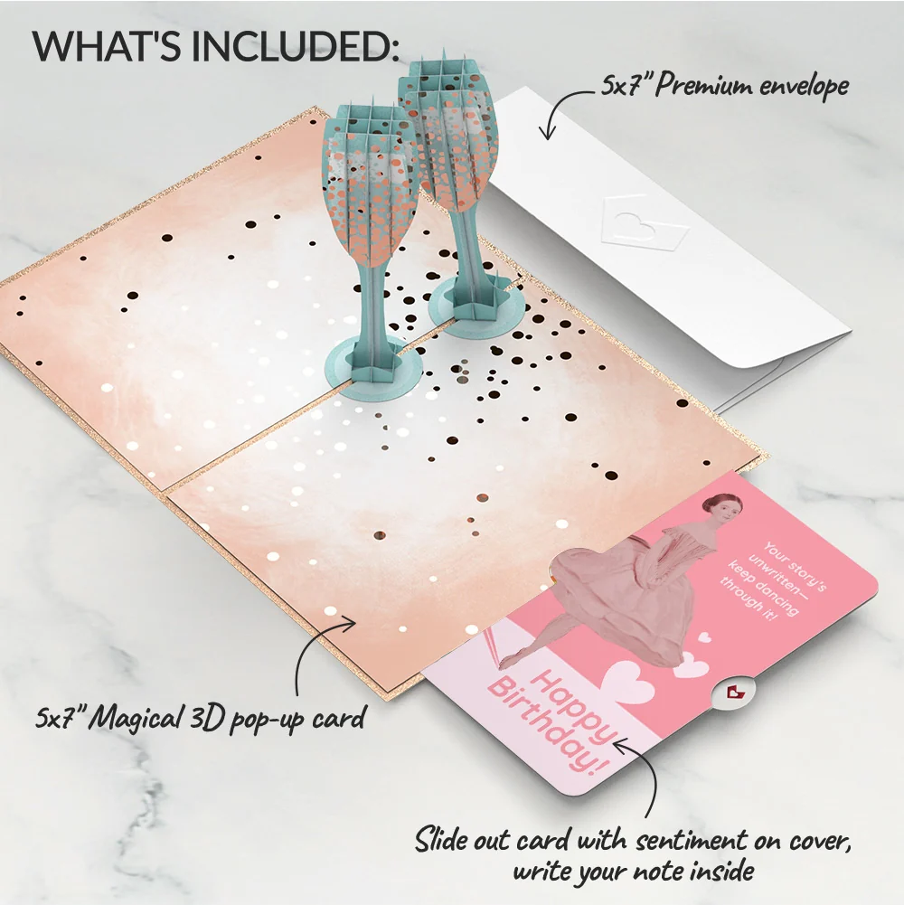 Lovepop Champagne Toast Birthday Pop-Up Card and Dancing Through Life Sentiment Set - Image 2
