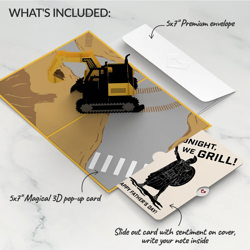 Lovepop Excavator Father's Day Pop-Up Card and Spartan Grilling Sentiment Set - Image 2