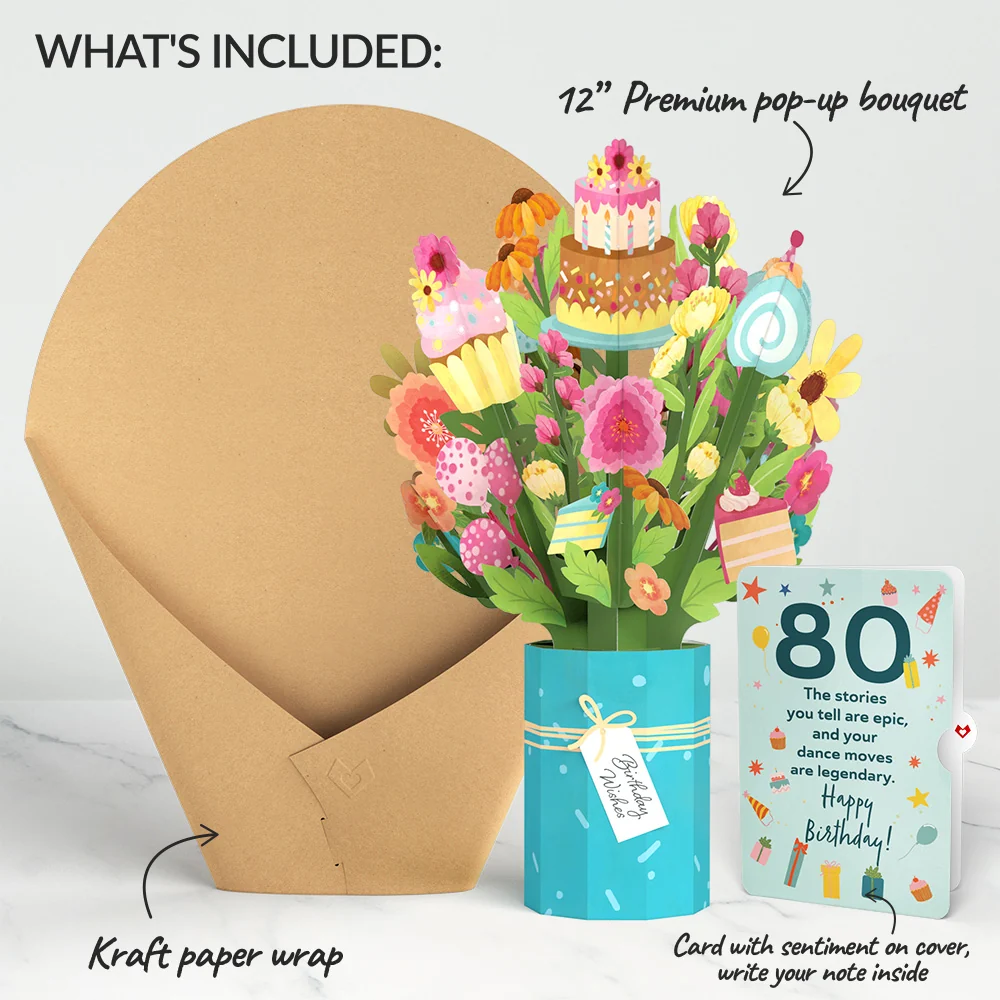 Lovepop Sweet 80th Birthday Wishes Bouquet and Sentiment Set Vase - Image 2