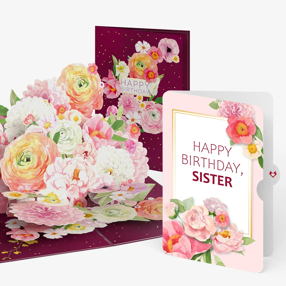 Lovepop Blush Blooms Birthday Pop-Up Card and Sentiment Set for Sister Cream