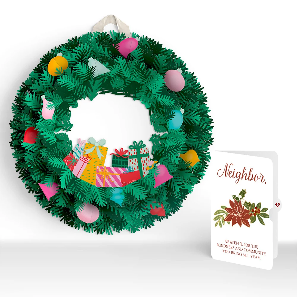 Lovepop Christmas Joy Wreath and Poinsettia Sentiment Set for Neighbor