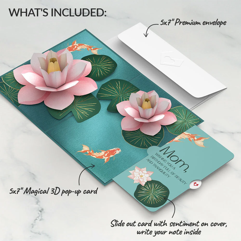 Lovepop Koi Fish and Lotus Birthday Pop-Up Card and Sentiment Set for Mom - Image 2
