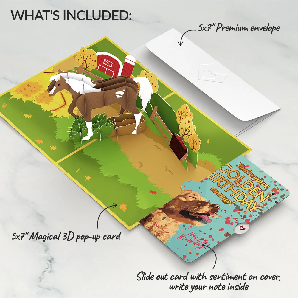 Lovepop Horse Birthday Pop-Up Card and Golden Energy Sentiment Set - Image 2