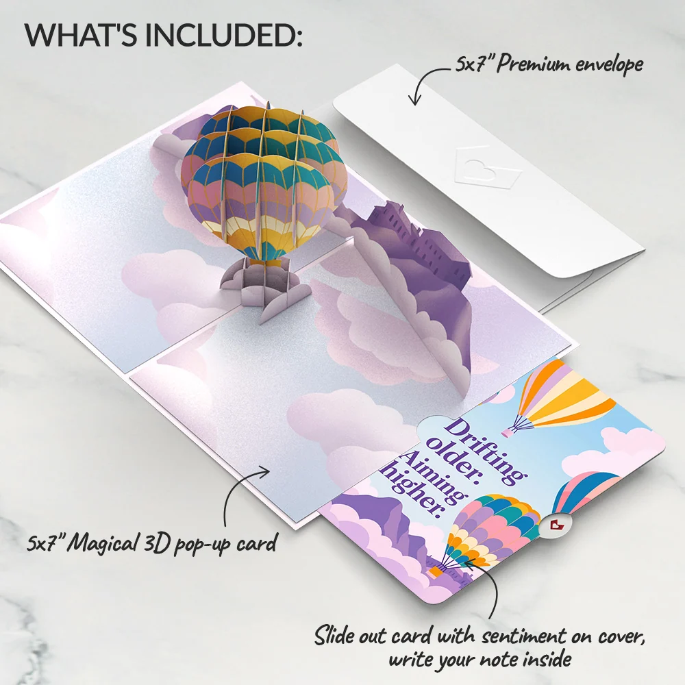 Lovepop Majestic Hot Air Balloon Birthday Pop-Up Card and Drifting Older Sentiment Set Cream - Image 2