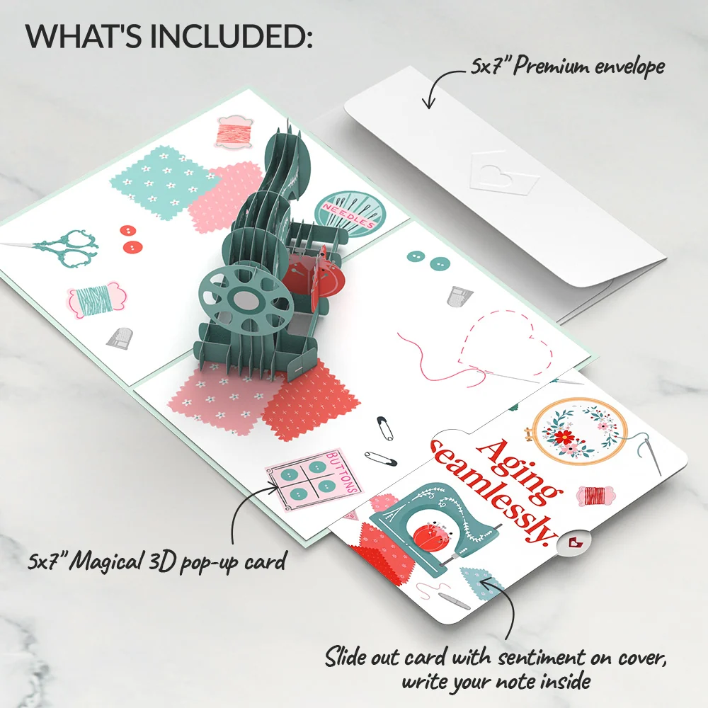 Lovepop Classic Sewing Machine Birthday Pop-Up Card and Aging Seamlessly Sentiment Set - Image 2