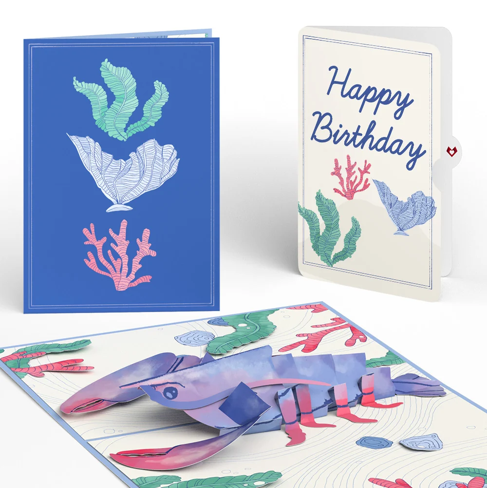 Lovepop Vibrant Lobster Birthday Pop-Up Card and Sentiment Set Cream